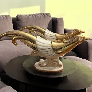 Vintage -MCM -Pair Of Belmonte Porcelain Gold Pheasants 12 In- Perfect Condition
